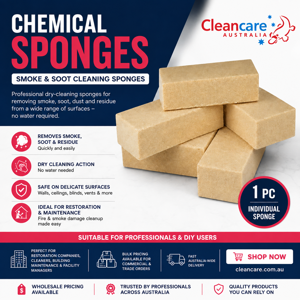 Chemical Sponges - 1 Pc - Smoke & Soot Sponges - Dry cleaning sponges