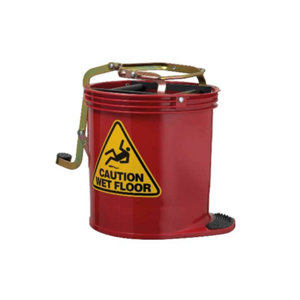 Red Plastic Wringer Mop Bucket 16L